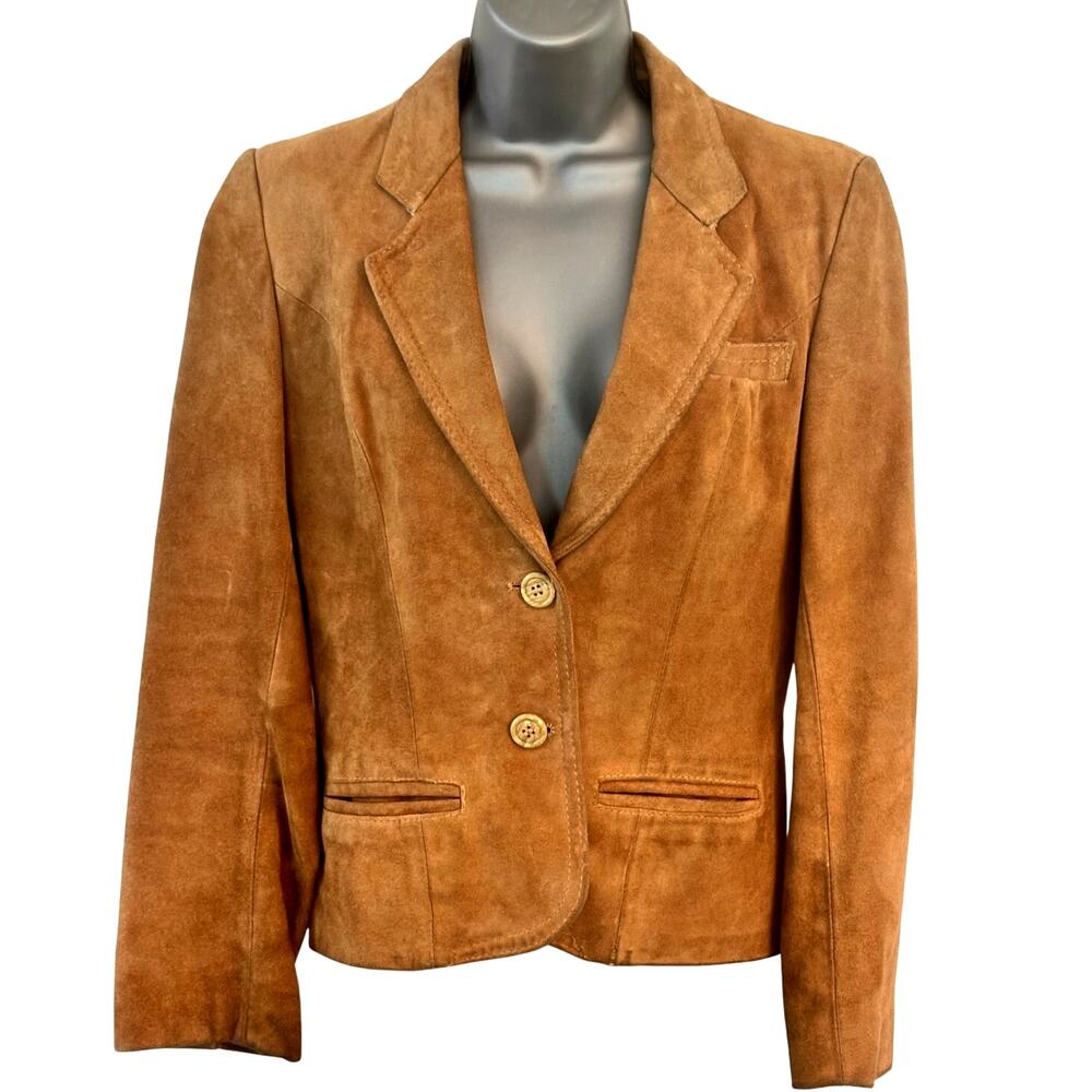 Womens Suede Blazer Jacket in Cognac Brown